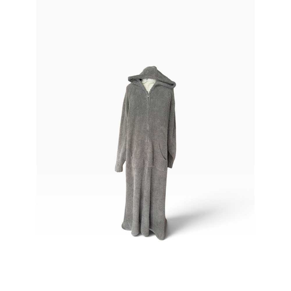 Barefoot Dreams CozyChic Hooded Lounger Women Size 4 2XL Gray Zip Robe Tradwife